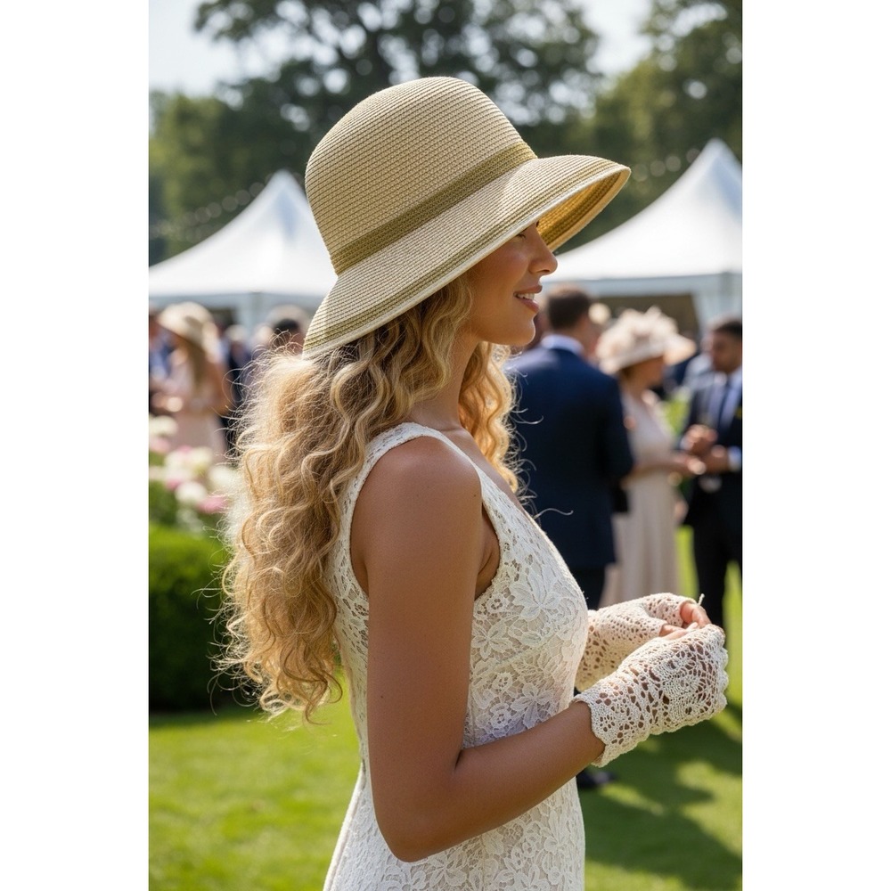 New Magid Hats A Day At The Derby Sun Hat Gold Bow Accent Women's Woven One Size